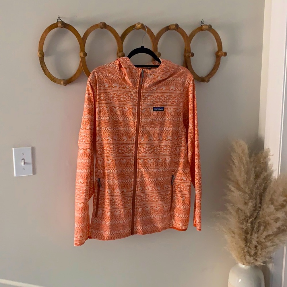 Light weight, orange, Patagonia zip up hoodie